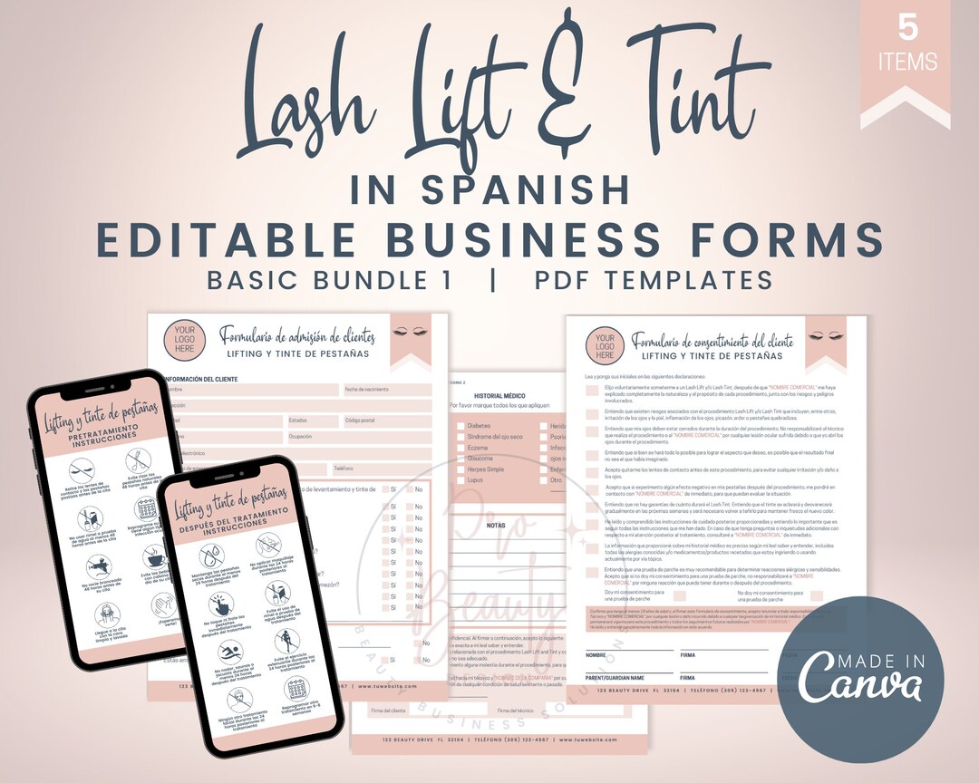 SPANISH Lash Lift and Tint Forms Editable Eyelash Tinting Etsy