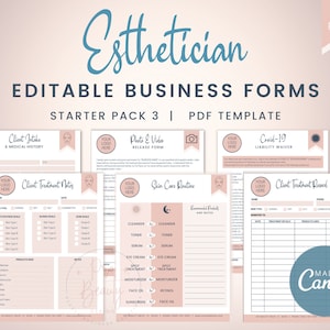 Editable Esthetician Business Forms Starter Pack, Client Intake Form, Printable Skin Care Forms, Facial Treatment Forms, Canva SKU ESP003