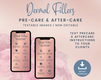 Dermal Fillers Precare and Aftercare, Textable Fillers Image, Precare and Aftercare Cards for Estheticians, SKU DFDT2