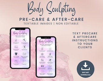 Body Sculpting Precare and Aftercare, Textable Digital Body Contouring Cards for Esthetician, Body Sculpting PNG and JPG Images, SKU BSDT8