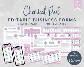 Chemical Peel Business Forms Bundle, Editable Templates for Estheticians, Printable Med Spa Forms, Facial Treatment Forms, SKU CPSP1