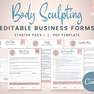 Editable Body Sculpting Forms Starter Pack, Body Contouring Forms for Esthetician Business, Printable Fat Cavitation Forms, SKU BSSP1