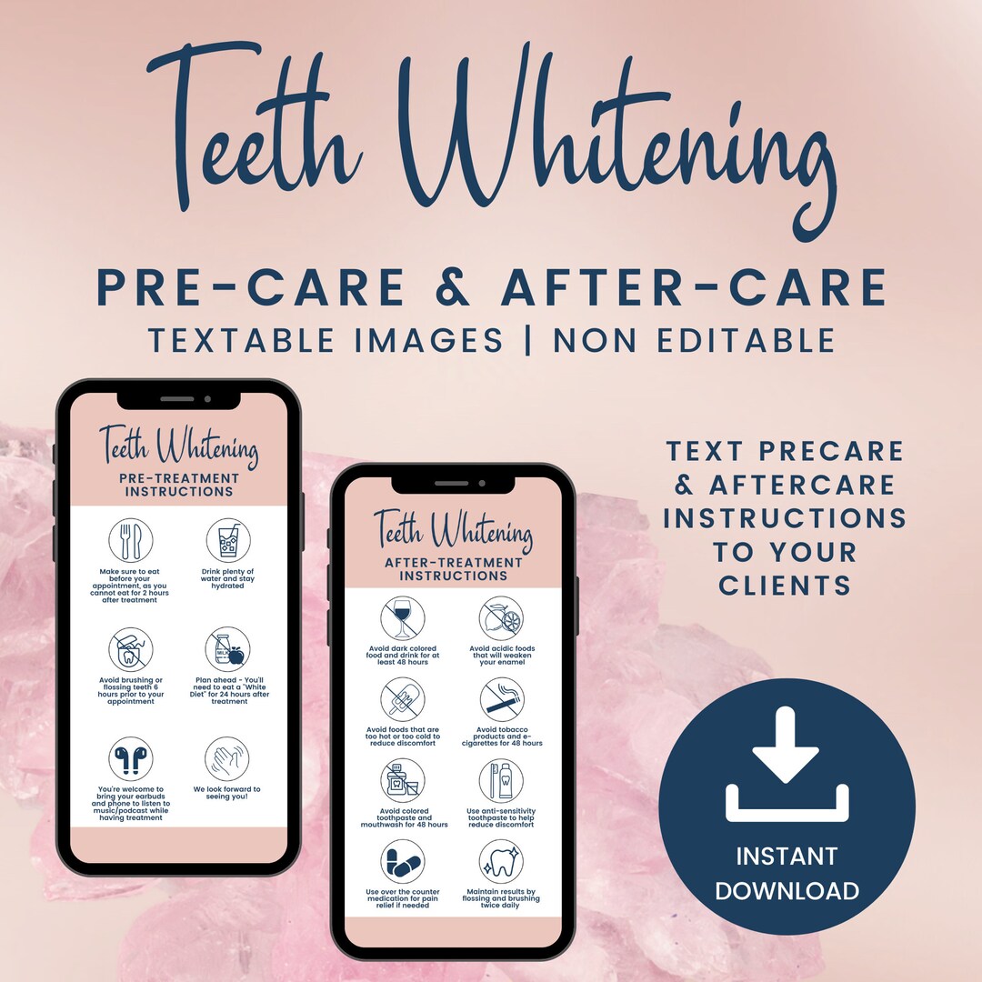 Textable Teeth Whitening Precare and Aftercare Cards, Digital Tooth