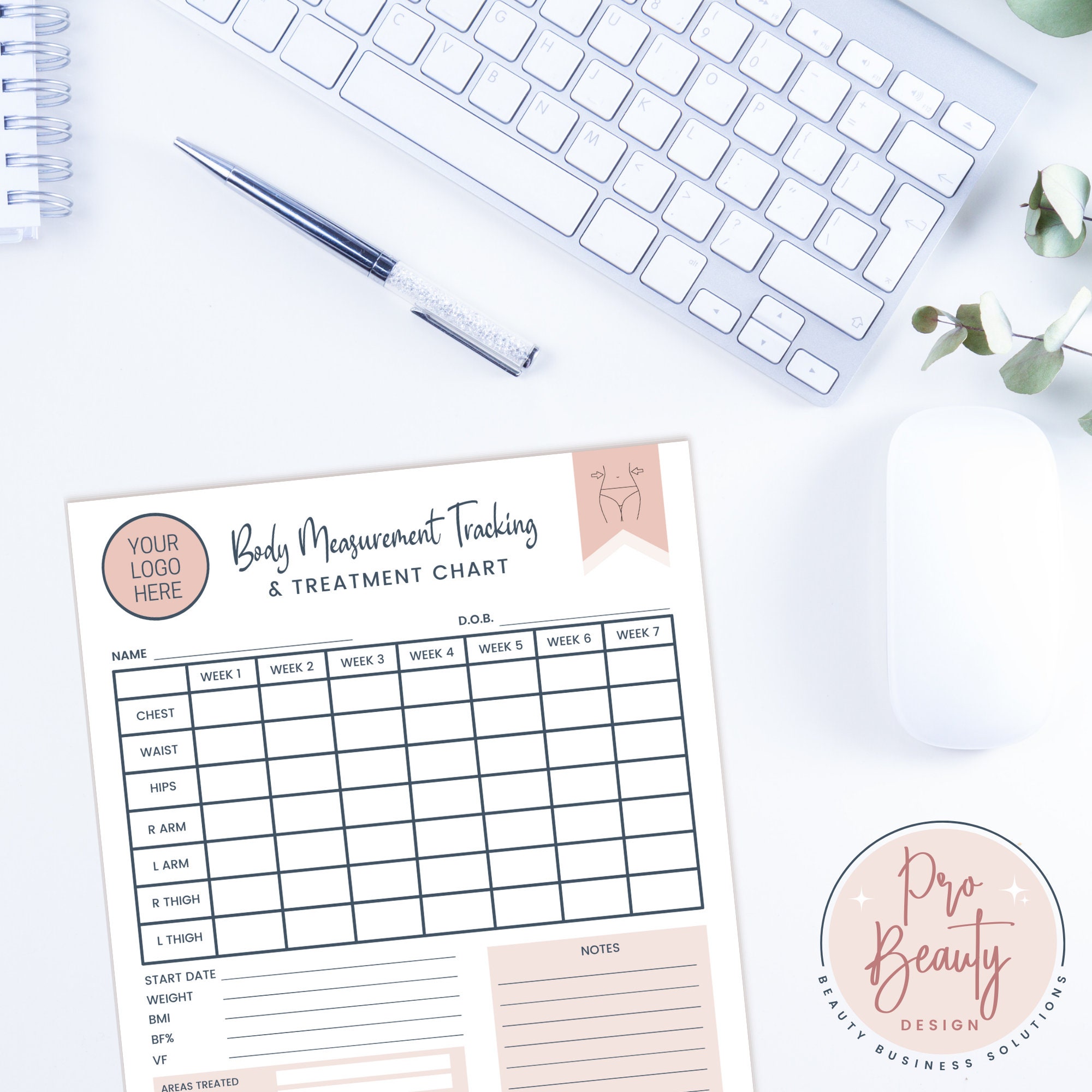 Measurement Tracking Chart Body Measurement Tracking Chart Template for Estheticians - Etsy
