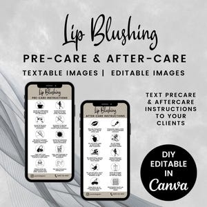Digital Lip Blushing-voor- en nazorginstructies, tekstbare nazorgkaarten voor lip-blush, PMU-liptattoo, liptintverzorgingskaart, SKU LBDT1E