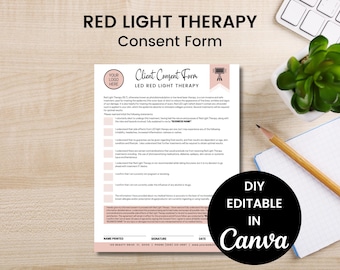 LED-Rotlichttherapie-Einverständniserklärung für Kunden, bearbeitbare RLT-Formulare für Kosmetikerinnen, druckbares Medi-Spa-Formular, Kosmetikerinnenvorlagen, SKU RLTC3