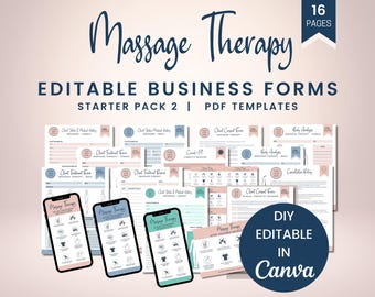 Editable Massage Therapy Business Forms for Estheticians, Massage Therapist Intake and Consent Forms, Body Analysis and Aftercare, SKU MSP2