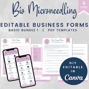 Bio Microneedling Business Forms, Facial Treatment Intake and Consent Forms, Textable Precare and Aftercare, Medi Spa Forms, SKU BMBB1