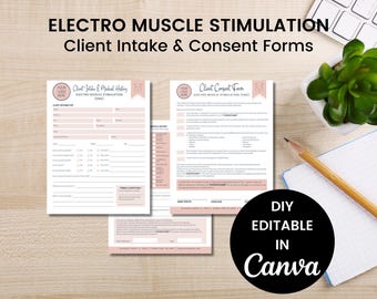 Electro Muskelstimulation Kundenaufnahmeformular, bearbeitbar EMS Einverständniserklärung und Haftungsverzicht, Körperformungs-Business Forms, SKU EMSCIC1