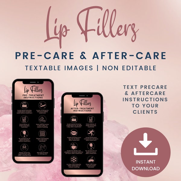 Digital Lip Fillers Precare and Aftercare Cards, Textable Lip Fillers Images, Precare and Aftercare Cards for Estheticians, SKU LFDT2
