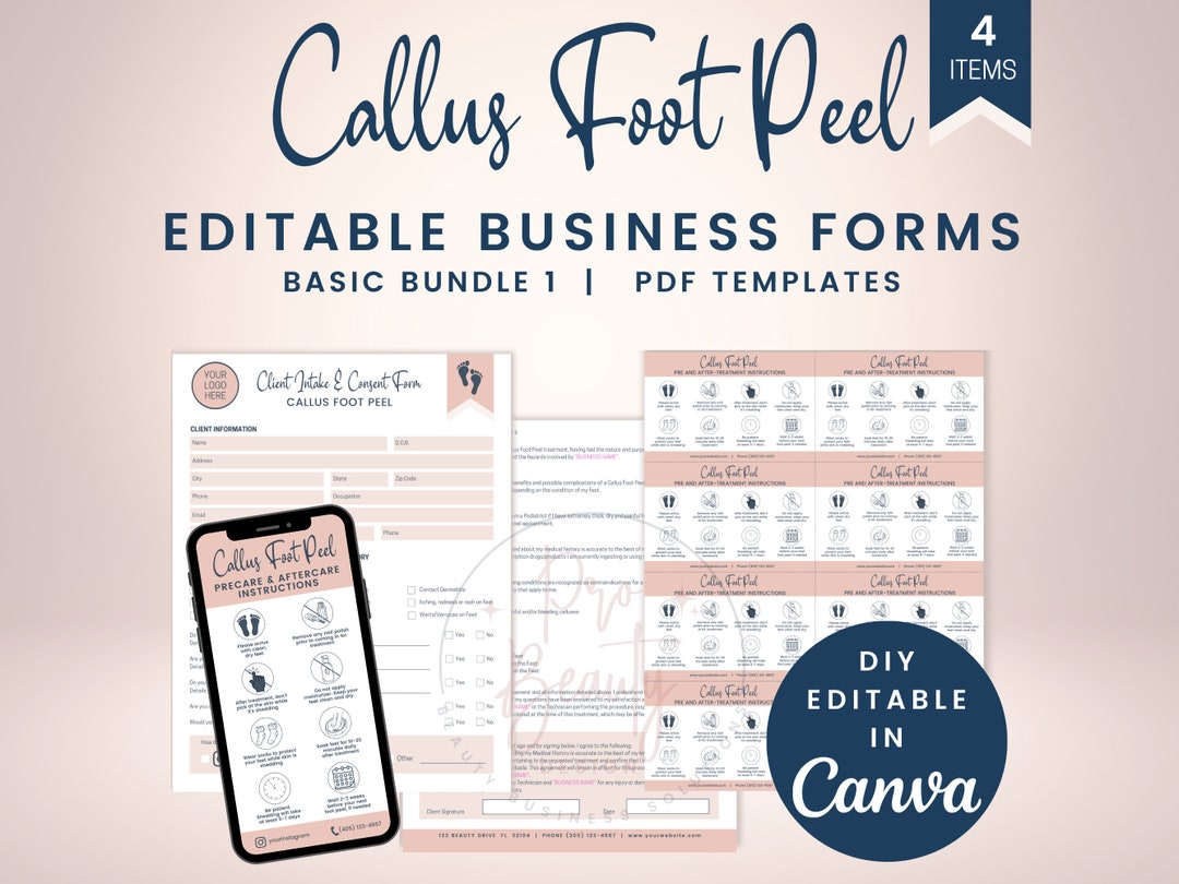 Callus Foot Peel Client Intake and Consent Forms, Editable Feet