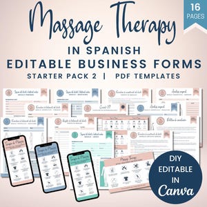 ESPAGNOL Formulaires commerciaux de massothérapie pour esthéticiennes, formulaires modifiables d'admission au massage et de consentement, analyse corporelle et suivi, SKU SMSP2