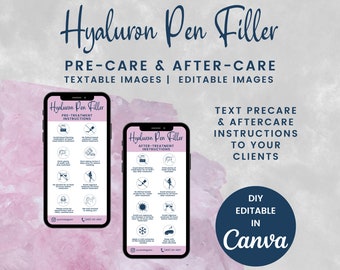 Digital Hyaluron Pen Filler Precare and Aftercare, Textable HA Filler Image, Editable Aftercare Phone Cards for Aesthetician, SKU HPFDT1E