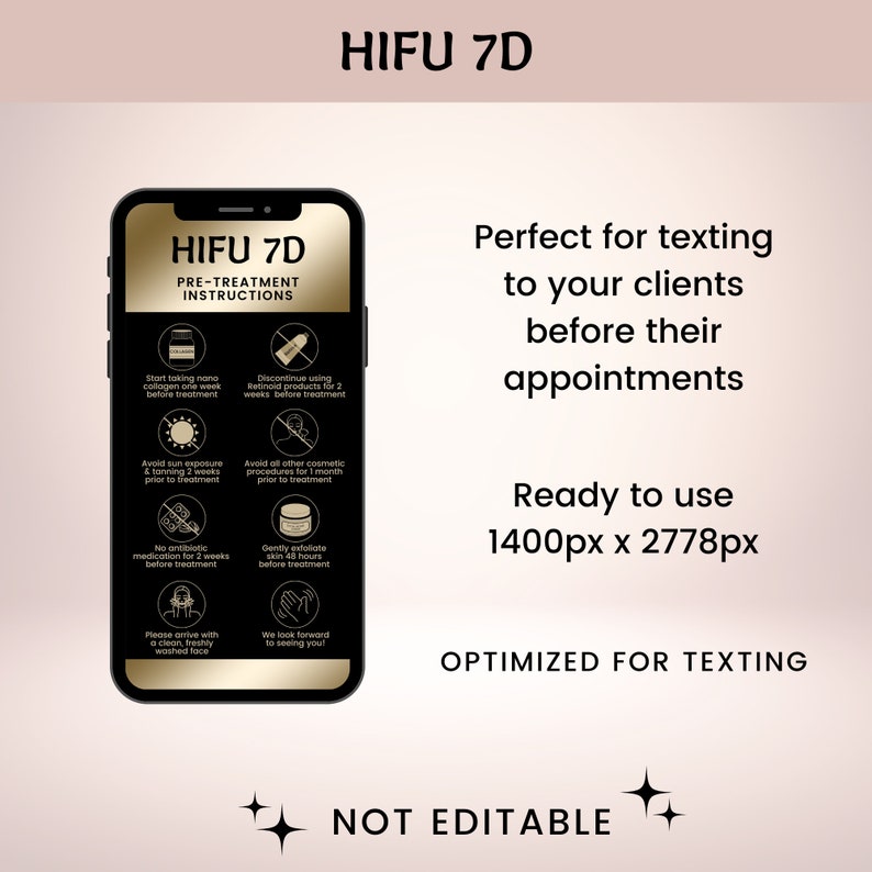Textable HIFU 7D Precare and Aftercare Cards, Ultrasound Therapy for Skin Tightening, Non Surgical Facelift, Collagen Regrowth, SKU HIFU71 image 3