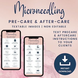 Textable Microneedling Precare and Aftercare Cards, Digital Aftercare Instructions, PNG Images for Estheticians, Skin Pen Needling SKU MNDT2