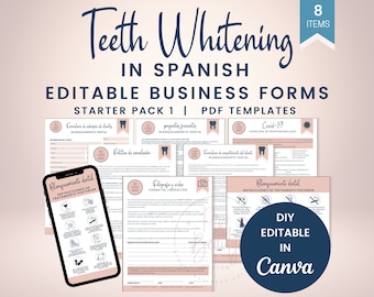 SPANISH Teeth Whitening Business Forms, Editable Tooth Whitening Client Intake and Consent, Dental Aftercare Phone Card and FAQs, SKU STWSP1
