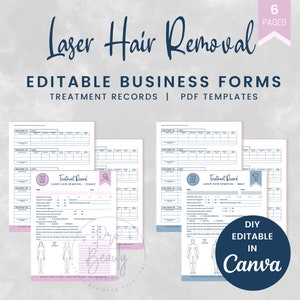 Laser Hair Removal Treatment Records, Treatment Record for Male and Female Clients, DIY Editable Canva Template, SKU LHRTR1