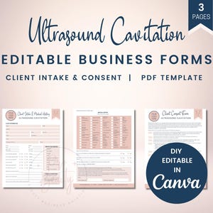 Editable Ultrasound Cavitation Client Intake Forms, Body Sculpting Consent Form for Estheticians, Printable Body Contouring Form, SKU UCCIC1