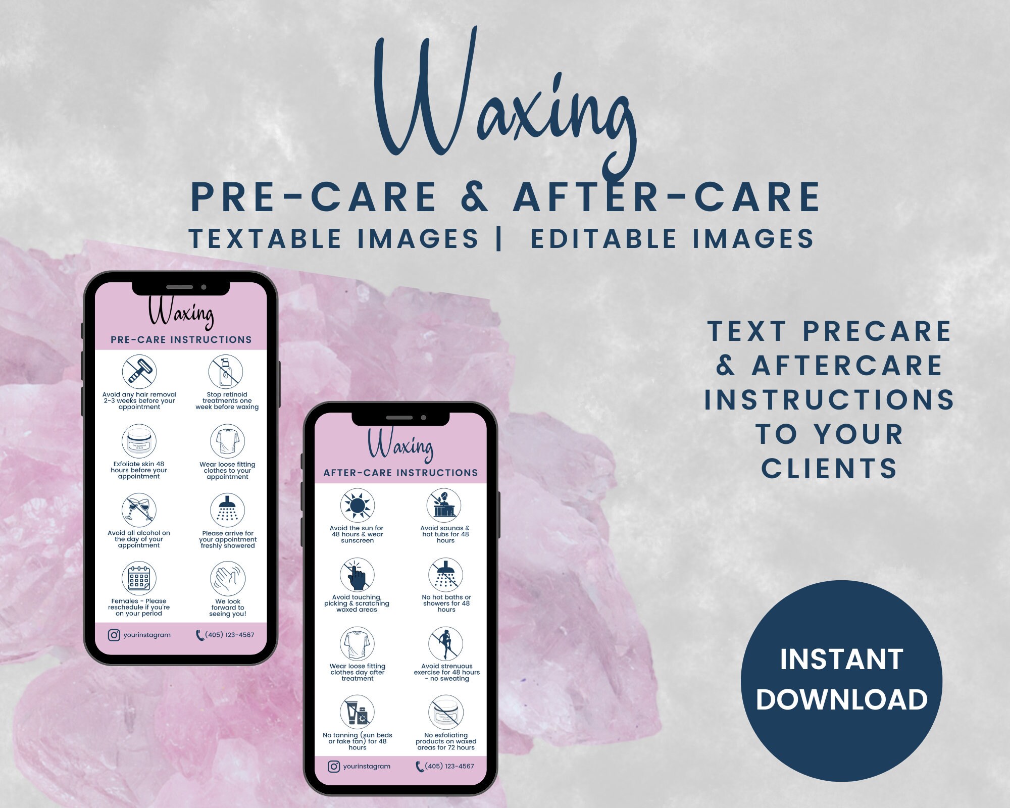 Editable Waxing Precare & Aftercare Phone Cards Textable - Etsy