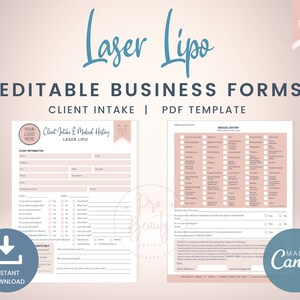 Editable Laser Lipo Client Intake Forms, Body Sculpting Consultation Business Form, Printable Body Contouring Form, Canva Template SKU LLCI1