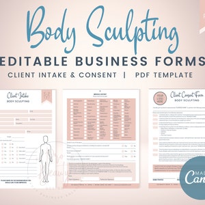 Formulários editáveis de admissão de clientes de escultura corporal, Formulário de consentimento de cliente de escultura corporal para esteticistas, Formulário de contorno corporal imprimível, SKU BSCIC1