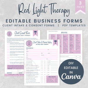 Moduli di accettazione e consenso del cliente per la terapia con luce rossa a LED, moduli RLT modificabili per estetisti, modulo Medi Spa stampabile, SKU RLTCIC1