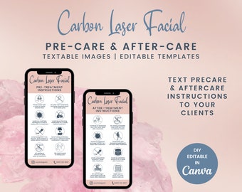 Carbon Laser Facial Precare and Aftercare Digital Cards, China Doll Facial Editable Care Card, Textable Hollywood Facial Care, SKU CLFDT1E