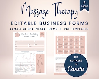 Bearbeitbare Massagetherapie-Intake-Formulare für Frauen, Kundenaufnahme-Business-Formulare, Spa-Formulare und Printables, Lymphmassage, SKU MFCI1