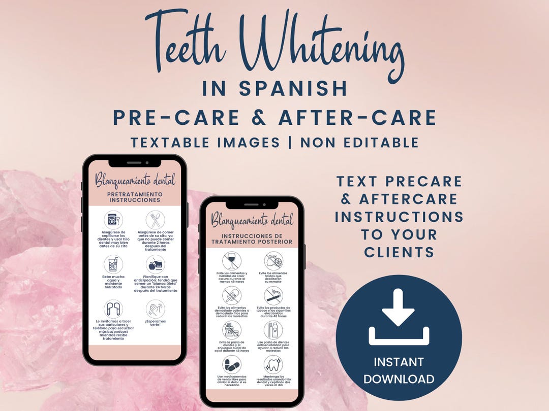 SPANISH Teeth Whitening Precare and Aftercare Cards, Digital Tooth