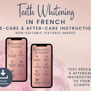 FRANÇAIS Cartes numériques de prétraitement et de suivi du blanchiment des dents, images textuelles de blanchiment des dents, carte de suivi textuelle, SKU FTWDT1