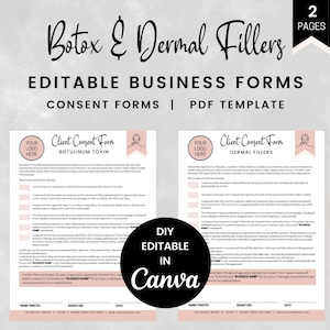 Editable Botulinum Toxin & Dermal Filler Client Consent Forms, Nurse Injector Forms for Estheticians, Print and Digital Download, SKU BFC1