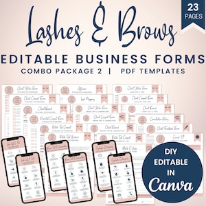 Editable Lashes and Brows Business Forms, Eyelash Extensions Consent, Lash Lift and Tint Intake, Brow Tint and Lamination Aftercare SKU LBC2