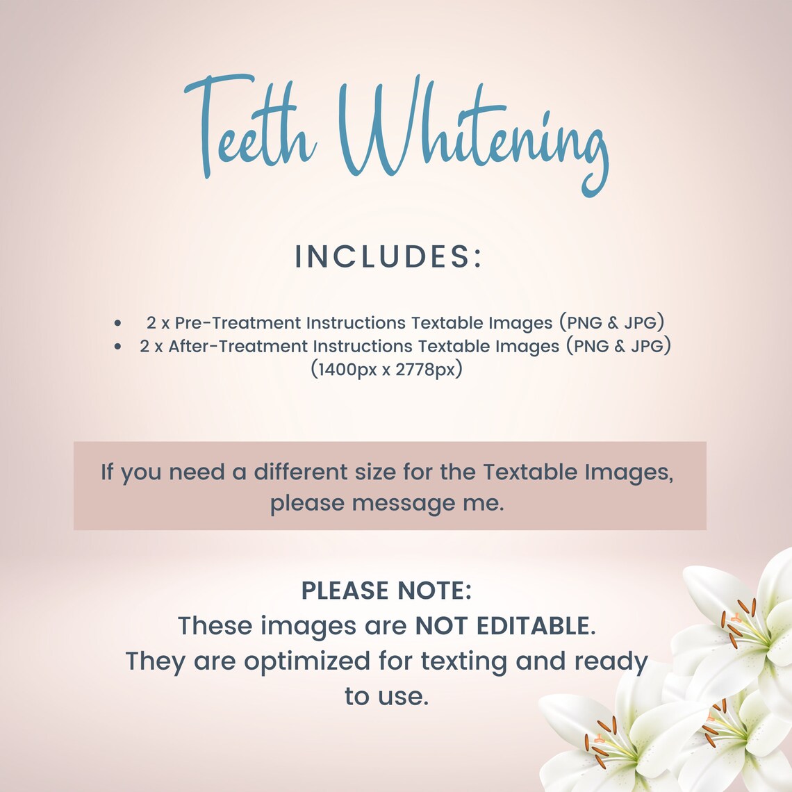 Textable Teeth Whitening Precare and Aftercare Cards, Digital Tooth