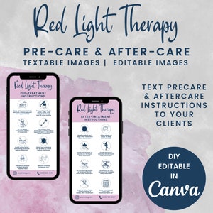 Cartões de pré-cuidados e cuidados posteriores para terapia de luz vermelha digital, cartão de cuidados posteriores com luz LED textável, cartão telefônico de cuidados posteriores para esteticistas, SKU RLTDT1E