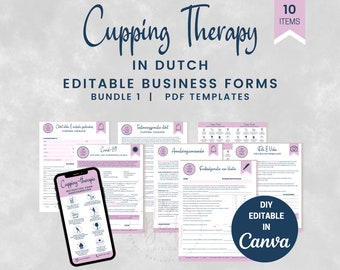 DUTCH Cupping Therapy Business Form Templates, Editable Vacuum Therapy Intake & Consent Form, Cupping Therapy Aftercare, SKU DCTB1