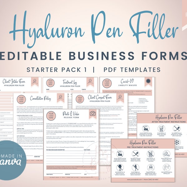 Hyaluron Pen Filler Business Forms, HA Filler Injection Consent, Hyaluronic Pen Filler Consultation Forms, Filler Treatment Record SKU HPSP1