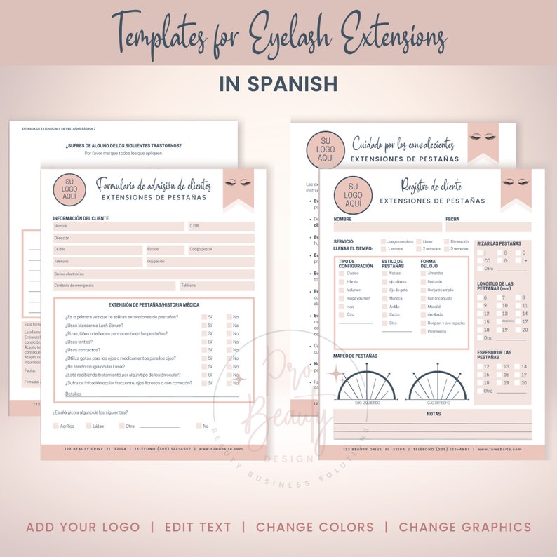 SPANISH Eyelash Extension Business Forms, Editable Lash Artist Consent