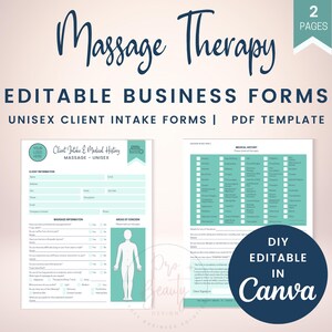 Pode incluir: Modelo de formul&aacute;rio de admiss&atilde;o para terapia de massagem, imprim&iacute;vel em duas p&aacute;ginas. O formul&aacute;rio inclui informa&ccedil;&otilde;es do cliente, hist&oacute;rico m&eacute;dico e &aacute;reas de preocupa&ccedil;&atilde;o. O formul&aacute;rio &eacute; edit&aacute;vel no Canva e foi projetado para uso unissex.