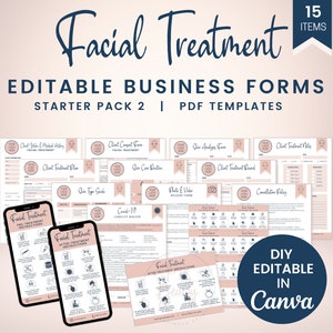 Editable Facial Treatment Business Forms, Templates for Estheticians, Printable Skincare Consent Forms, Facial Consultation Form, SKU FTSP2