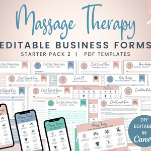 Editable Massage Therapy Business Forms for Estheticians, Massage Therapist Intake and Consent Forms, Body Analysis and Aftercare, SKU MSP2