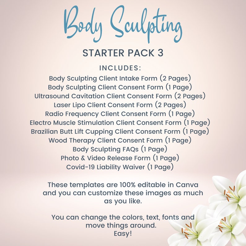 Editable Body Sculpting Consent Forms, Body Contouring Client Intake