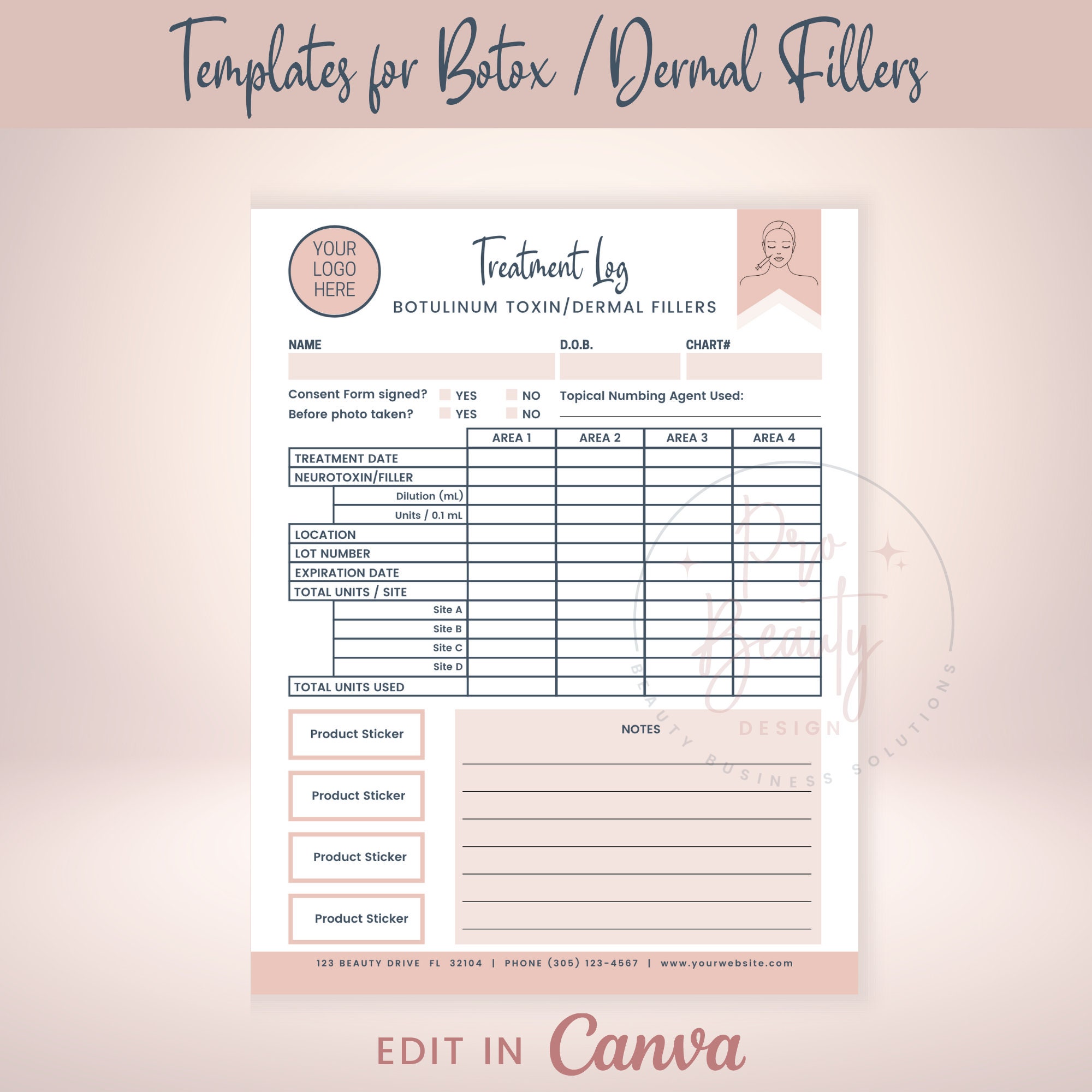 Editable Botulinum Toxin and Dermal Filler Treatment Log, Botox Form ...