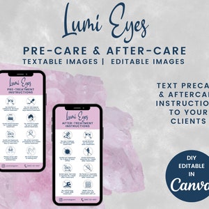 Instruções textuais de pré-cuidados e cuidados posteriores dos olhos Lumi, injetáveis para os olhos, intensificador da pele dos olhos, cartões de injetores de enfermeira do Medi Spa, SKU LEDTE