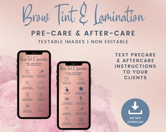 Brow Tint and Lamination Precare and Aftercare Instructions, Textable Aftercare Images, Brow Tint and Lamination Precare Images, SKU BTLDT1