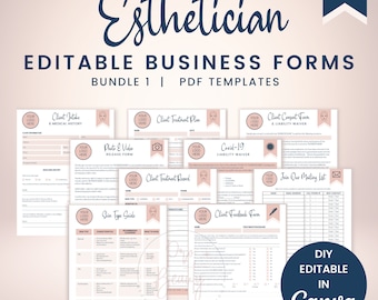 Editable Esthetician Business Forms Bundle, Templates for Beauty Salons, Printable Skin Care Forms, Facial Treatment Forms, Canva SKU EB001