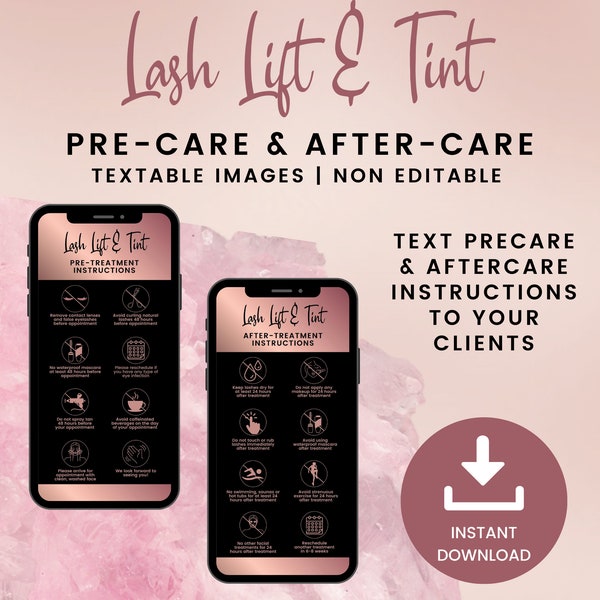 Digital Lash Lift and Tint Precare and Aftercare Cards, Texting Lash Lift Precare and Aftercare Instructions, Lash Lift Tint JPG, SKU LLTDT2