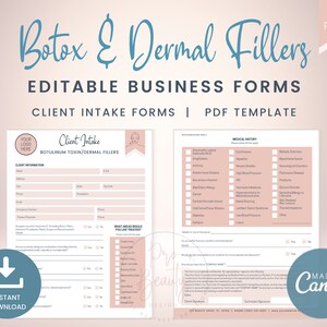 Editable Botulinum Toxin and Dermal Filler Client Intake Forms, Botox Form for Estheticians, Injectable Intake Forms, SKU BFCI1