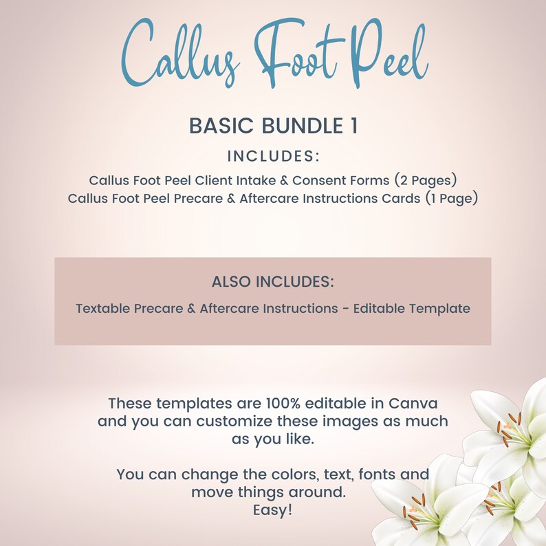 Callus Foot Peel Client Intake and Consent Forms, Editable Feet