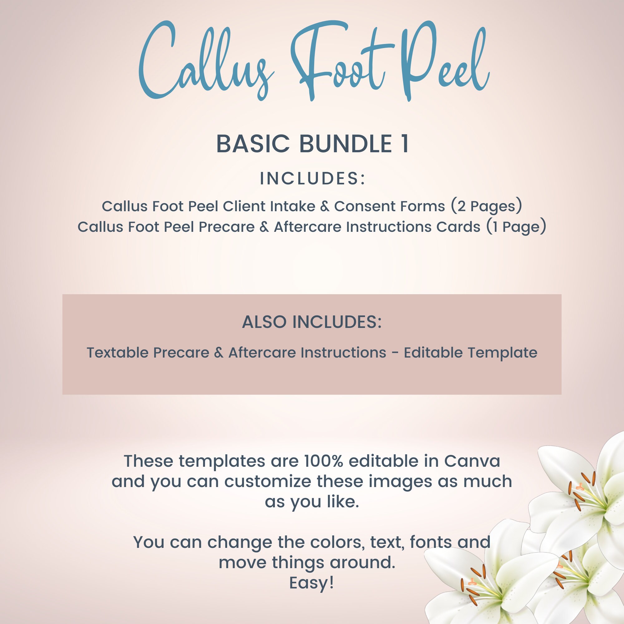 Callus Foot Peel Client Intake and Consent Forms, Editable Feet