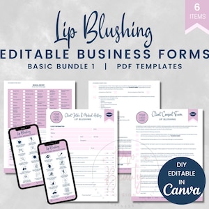 Lip Blushing Business Forms, Editable PMU Intake and Consent Forms, Permanent Makeup Aftercare, Lip Blush Cosmetic Tattoo, SKU LBBB1